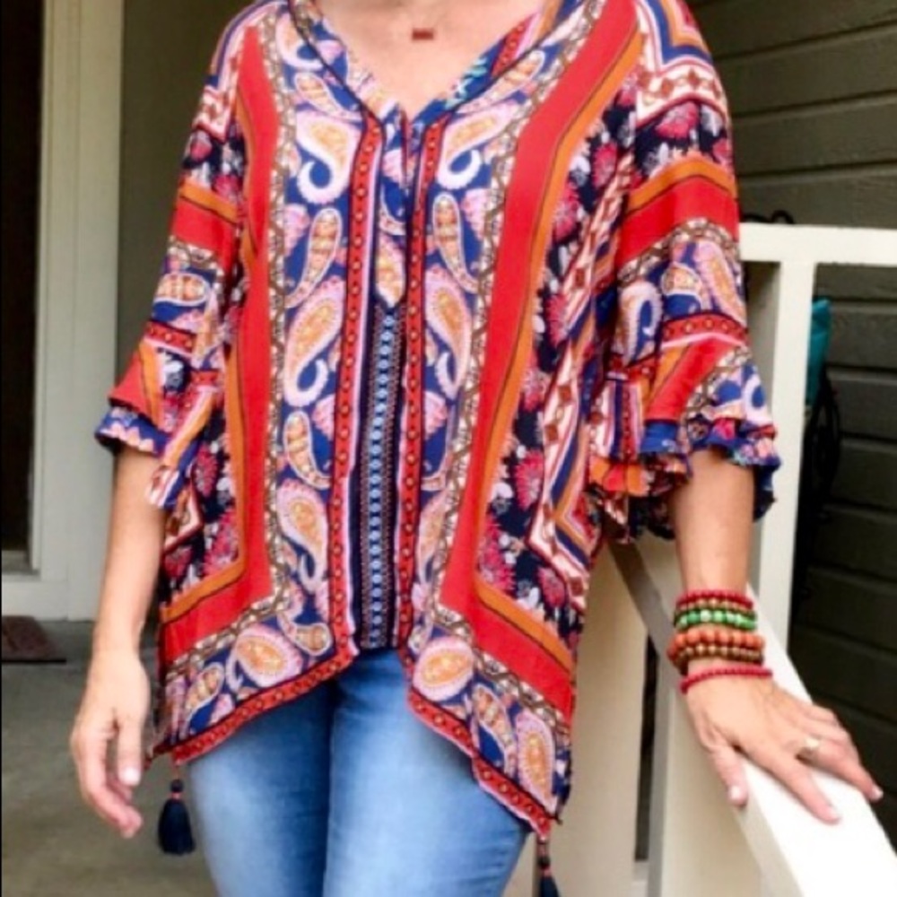 DEMOCRACY. Boho woven top. XL